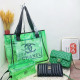 Green Casual Letters See-Through Zipper Contrast Bags