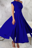 Rose Red Casual Solid Color Slit Oblique Collar Long Dresses