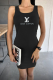 Black Casual Letters Patchwork U Neck Dresses
