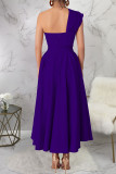 Black Casual Solid Color Slit Oblique Collar Long Dresses