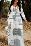 White Orange Casual Geometric Print Pocket Contrast O Neck Printed Dresses