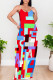 Red Sexy Geometric Print Pocket Contrast V Neck Printed Dresses