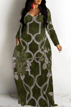 Ink Green Casual Zebra Print Snakeskin Print Pocket Contrast O Neck Printed Dresses