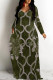 Ink Green Casual Zebra Print Snakeskin Print Pocket Contrast O Neck Printed Dresses