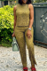 Brown Green Casual Patchwork O Neck Sleeveless Two Pieces
