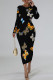 Orange Elegant Graffiti Print Butterfly Contrast O Neck Printed Dresses