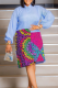 Blue Casual Print Buckle Patchwork Button Collar Long Dresses