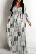 Gray Apricot Casual Geometric Print Pocket Contrast O Neck Printed Dresses