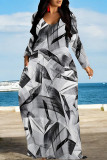 White Orange Casual Geometric Print Pocket Contrast O Neck Printed Dresses