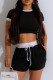 Black Casual Sportswear Daily Patchwork Contrast O Neck Short Sleeve Two Pieces
