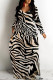 Zebra Casual Zebra Print Snakeskin Print Pocket Contrast O Neck Printed Dresses