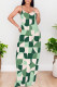 Green Sexy Graffiti Print Pocket Contrast V Neck Printed Dresses