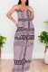 Light Purple Sexy Geometric Print Pocket Contrast V Neck Printed Dresses