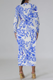Black Elegant Floral Print Contrast O Neck Printed Dresses