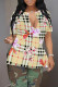 Light Yellow Casual Plaid Flowers Contrast V Neck T-Shirts