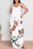 Green Sexy Floral Print The stars Pocket Contrast V Neck Printed Dresses