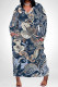 Tibetan Blue Elegant Floral Print Pocket Contrast V Neck Printed Plus Size Dresses