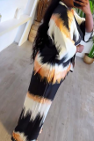 Gradient Color Casual Gradient Color Patchwork Slit Cardigan Collar Three Quarter Two Pieces