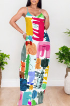 White Sexy Graffiti Print Pocket Contrast V Neck Printed Dresses