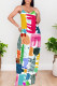 White Sexy Graffiti Print Pocket Contrast V Neck Printed Dresses