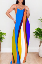 Blue Sexy Geometric Print Pocket Contrast V Neck Printed Dresses
