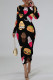 Multicolor Elegant Graffiti Print Butterfly Contrast O Neck Printed Dresses