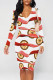White Red Elegant Graffiti Print Contrast V Neck Printed Dresses