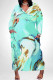 Lake Green Elegant Floral Print Pocket Contrast V Neck Printed Plus Size Dresses