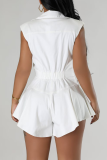Pink Sexy Solid Color Buckle Patchwork Turndown Collar Boot Cut Rompers