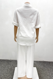 White Casual Solid Color Buckle Patchwork Shirt Collar Long Sleeve Two Pieces