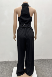 White Casual Solid Color Buttons Turndown Collar Sleeveless Two Pieces