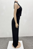 White Casual Solid Color Buttons Turndown Collar Sleeveless Two Pieces