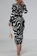Black Elegant Floral Print Contrast O Neck Printed Dresses