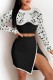 Black Casual Print Patchwork Slit O Neck Long Sleeve Two Pieces