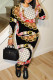 Black Casual Letters Chain print Contrast O Neck Long Sleeve Two Pieces