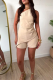 Apricot Casual Solid Color Pocket Patchwork Oblique Collar Sleeveless Two Pieces