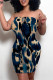 Dark Blue Sexy Faux Denim Print Leopard Contrast Strapless Printed Dresses