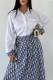 White Elegant Letter Print Patchwork Contrast Turndown Collar Long Sleeve Two Pieces