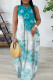 Turquoise Casual Colorblock Letter Print Pocket Contrast O Neck Printed Dresses