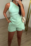 Pink Casual Solid Color Pocket Patchwork Oblique Collar Sleeveless Two Pieces