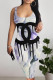 White Casual Graffiti Print Stripe Letters Contrast U Neck Printed Dresses
