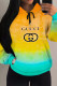 Yellow Casual Letter Print Draw String Pocket Hooded Tops