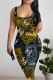 Black Casual Flowers Letters Bow printing Contrast U Neck Printed Dresses