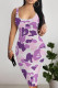 Purple Sexy Camouflage Print Contrast U Neck Printed Dresses