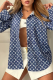 Blue Casual Letters Patchwork Turndown Collar Tops