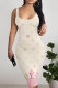 Apricot Sexy Colorblock Letter Print Gradient Contrast U Neck Printed Dresses