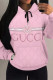 Pink Casual Butterfly Letter Print Flowers Draw String Pocket Hooded Tops