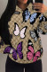 Dark Khaki Casual Butterfly Letter Print Flowers Draw String Pocket Hooded Tops