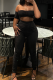 Black Sexy Solid Color Patchwork Ruched Off Shoulder Short Sleeve Two Pieces