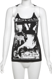 Black Sexy Print Patchwork U Neck T-Shirts